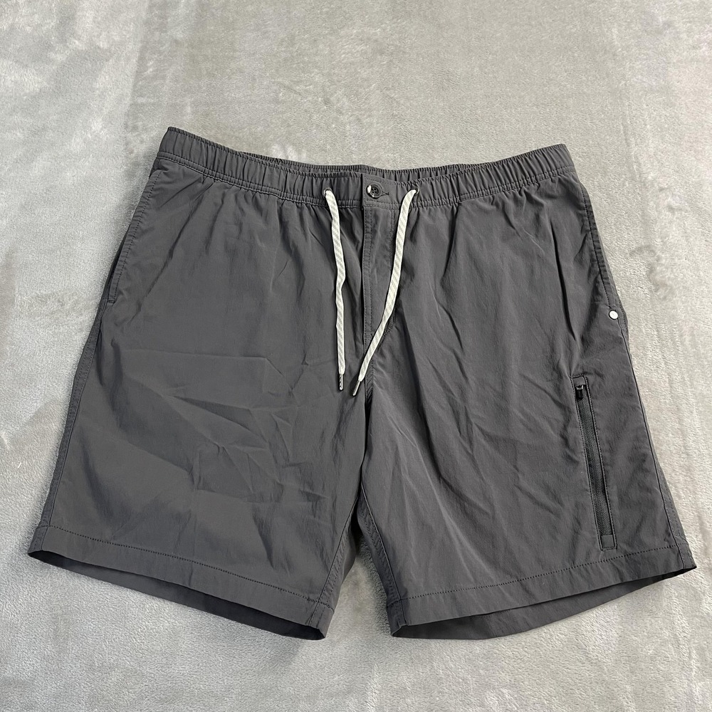 Vuori Shorts Mens 2XL Gray 8in Elastic Waist Zip Pocket Running Athletic Gym
